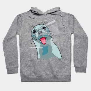 Whiskered Whimsy: Mischievous Seal Licking Glass Hoodie